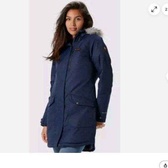 Columbia Omni-Heat Womens-Large Suttle Mountain Long Insulated Jacket Navy - Picture 1 of 4
